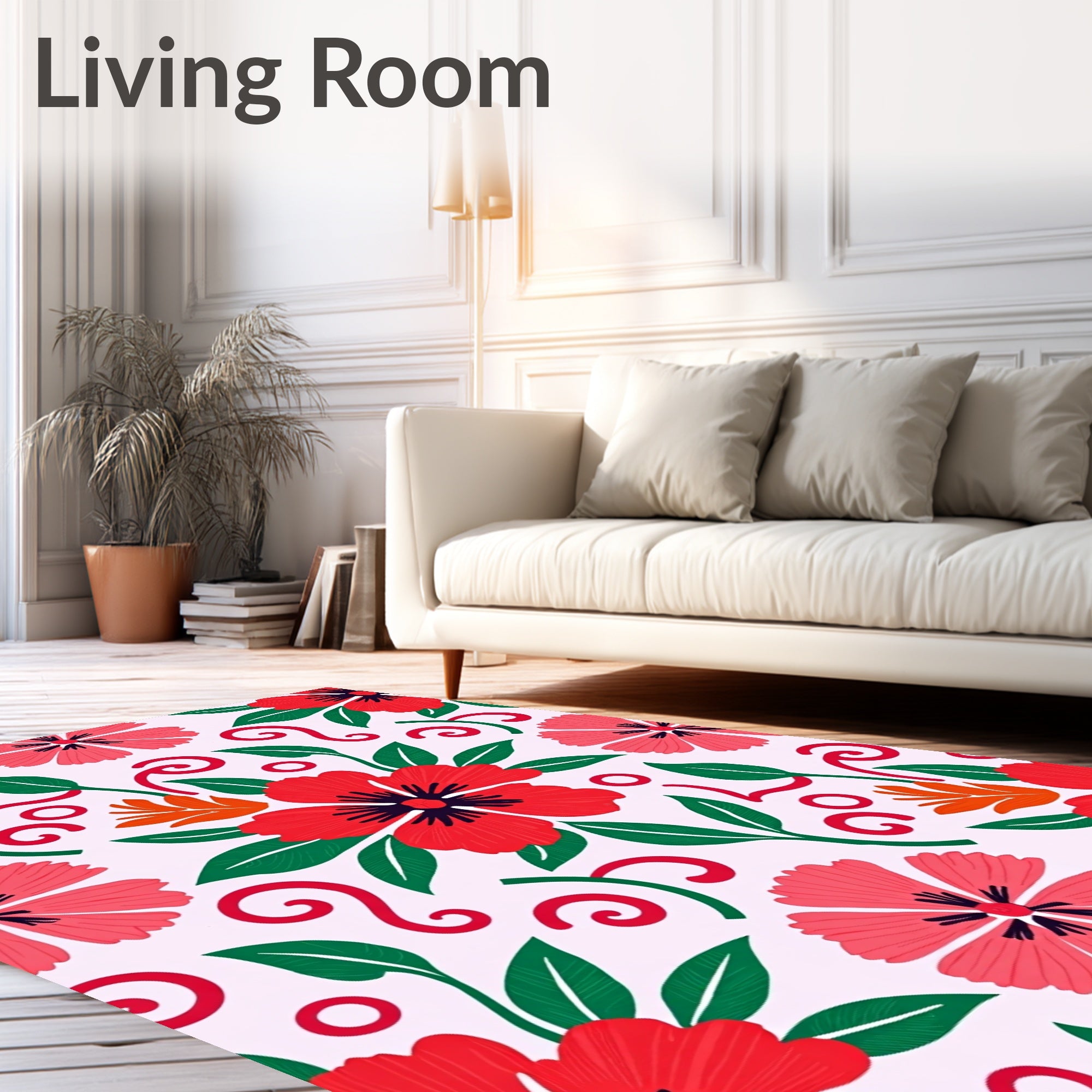 Bold Red Floral And Leaf Design Rug