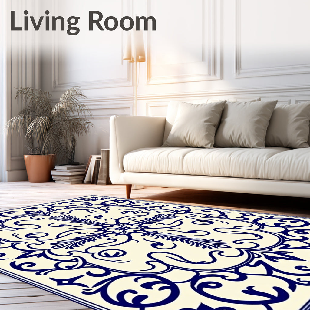 Elegant Blue Floral Medallion Pattern Rug