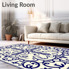 Elegant Blue Floral Medallion Pattern Rug