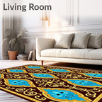 Vintage Blue Yellow Floral Pattern Rug