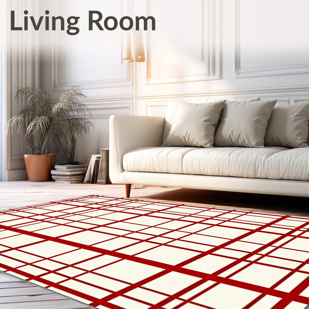 Classic Red White Grid Pattern Rug