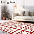 Classic Red White Grid Pattern Rug