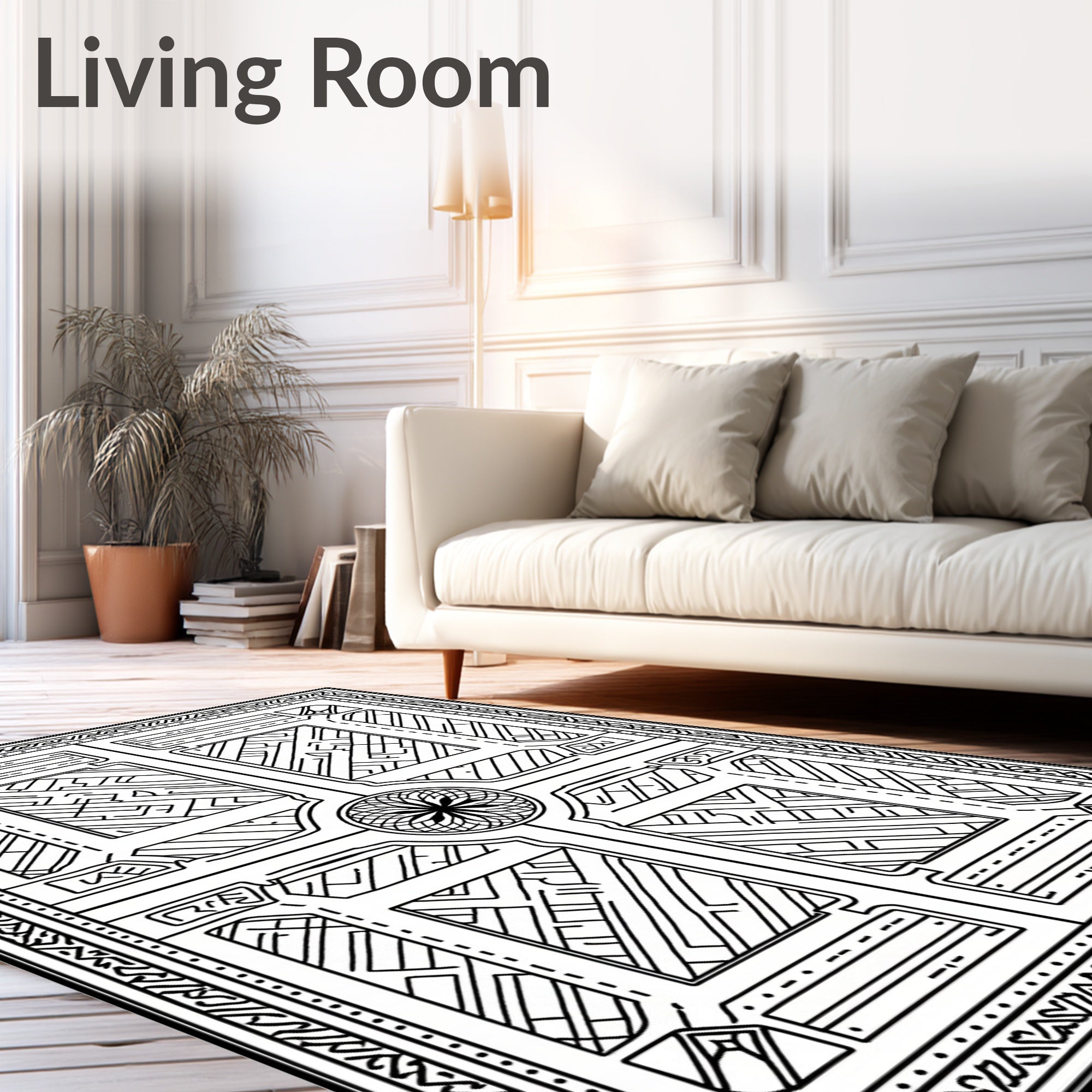 Abstract Geometric Maze Line Art Rug