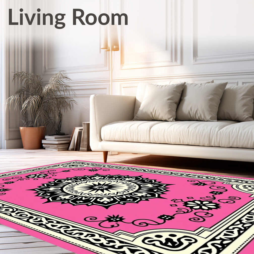 Floral Mandala Geometric Border Rug