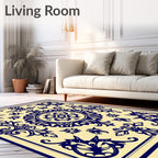 Classic Blue Floral Mandala Design Rug
