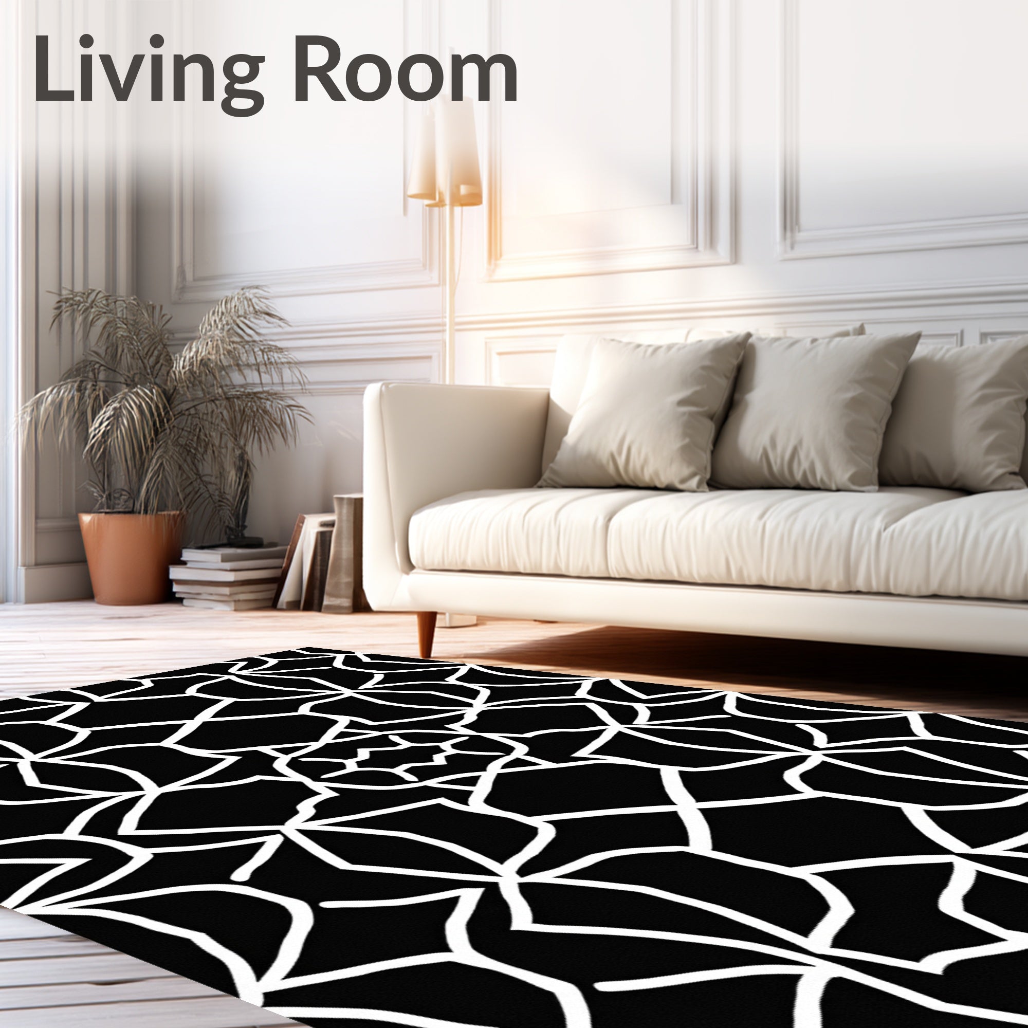 Geometric Black White Lattice Design Rug