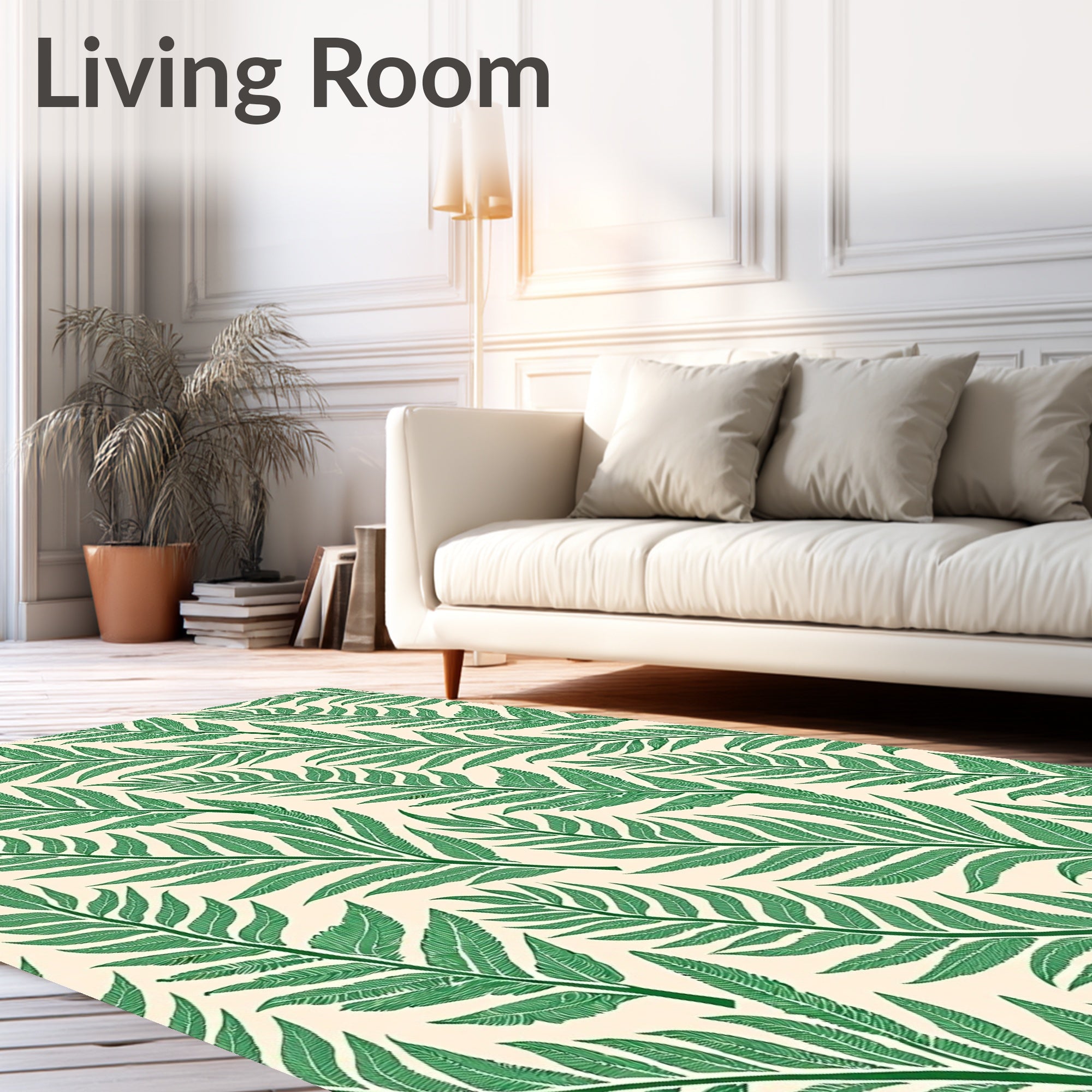 Emerald Green Fern Frond Lattice Rug