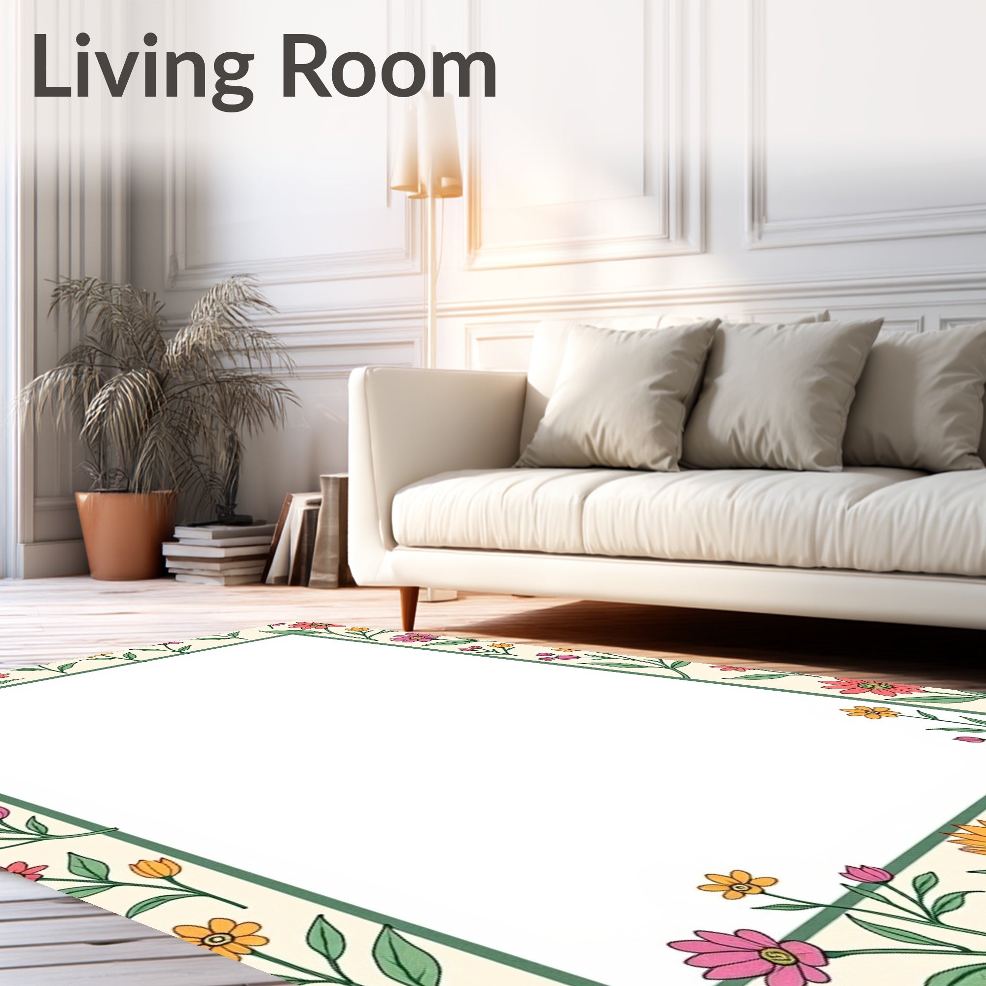 Charming Floral Border Pattern Rug