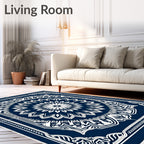 Deep Blue White Intricate Mandala Pattern Rug