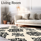 Elegant Black Floral Medallion Pattern Rug