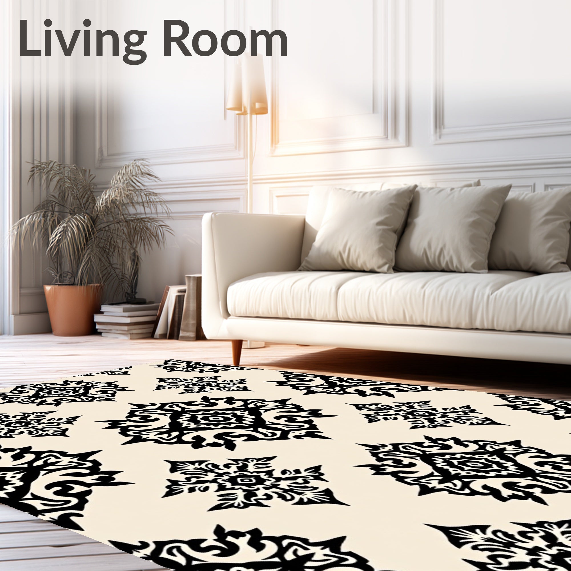 Elegant Black Floral Medallion Pattern Rug
