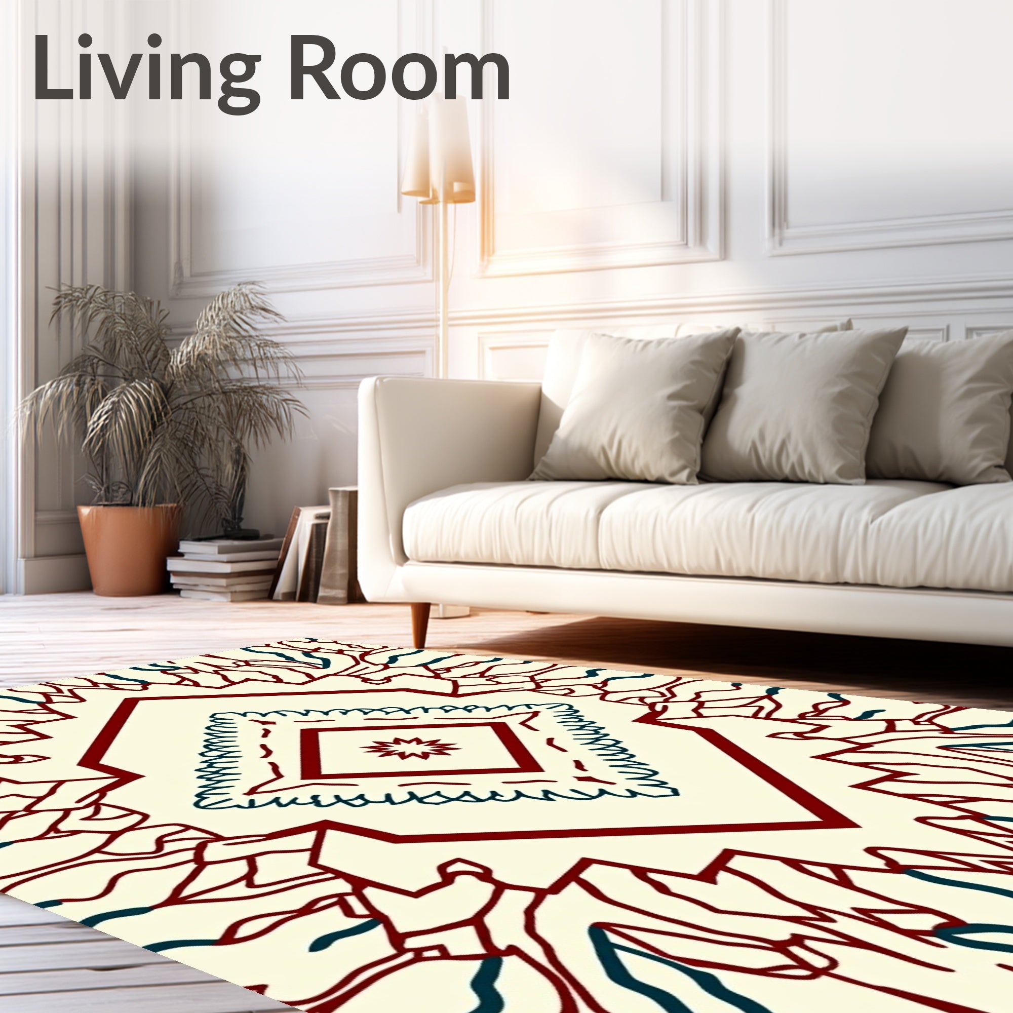 Maroon And Teal Complex Diamond Pattern Rug
