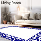 Elegant Blue Flourish Border Design Rug