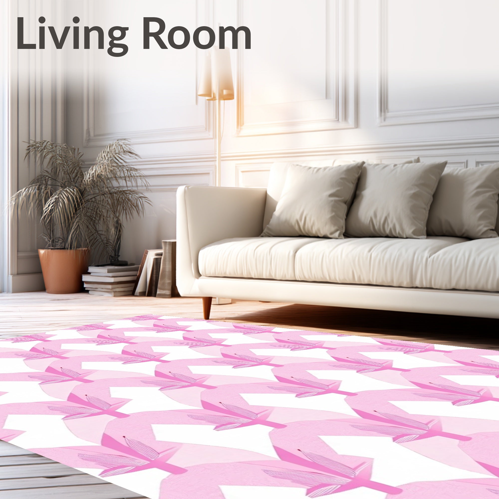 Pink Floral Geometric Pattern Rug