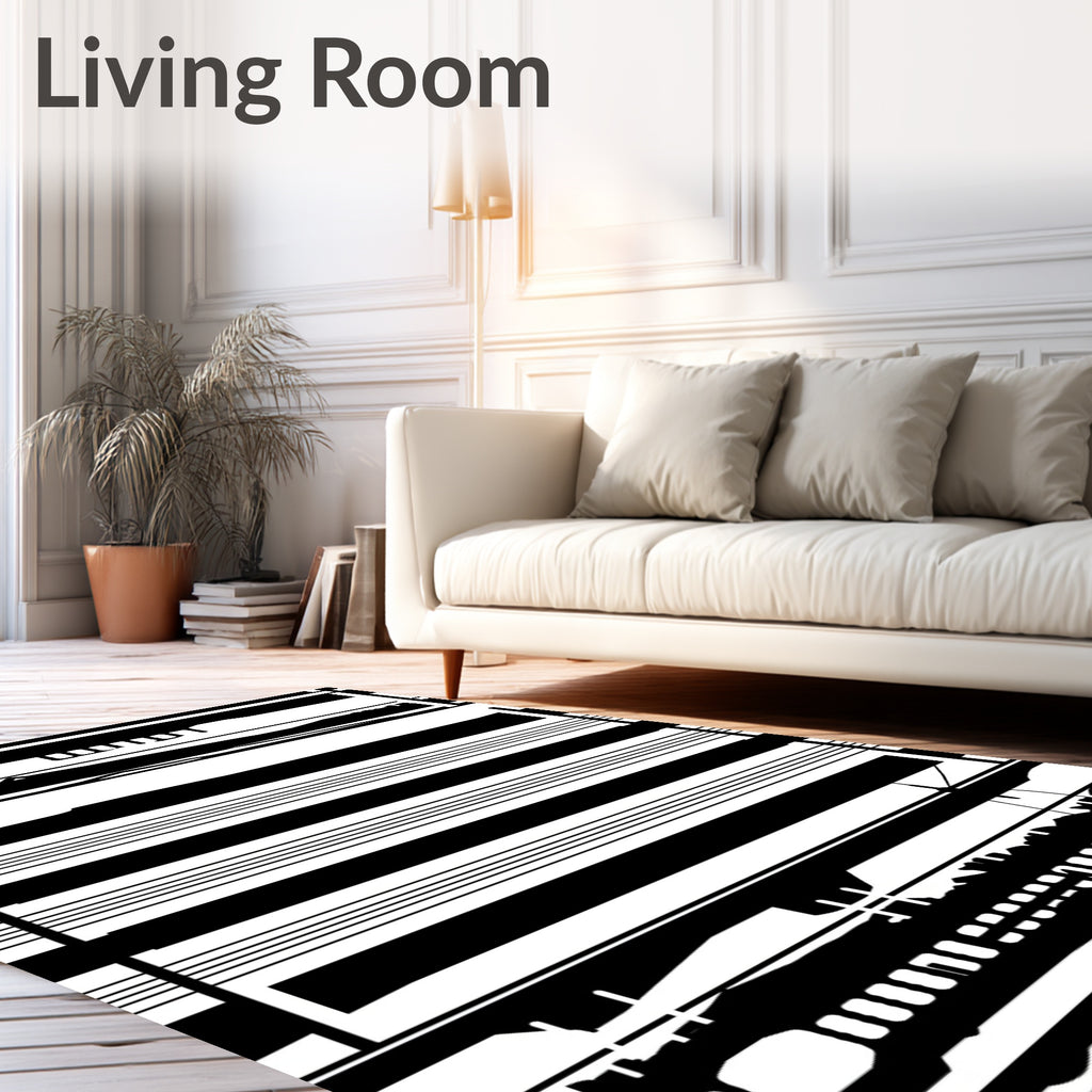 Abstract Black White Striped Design Rug