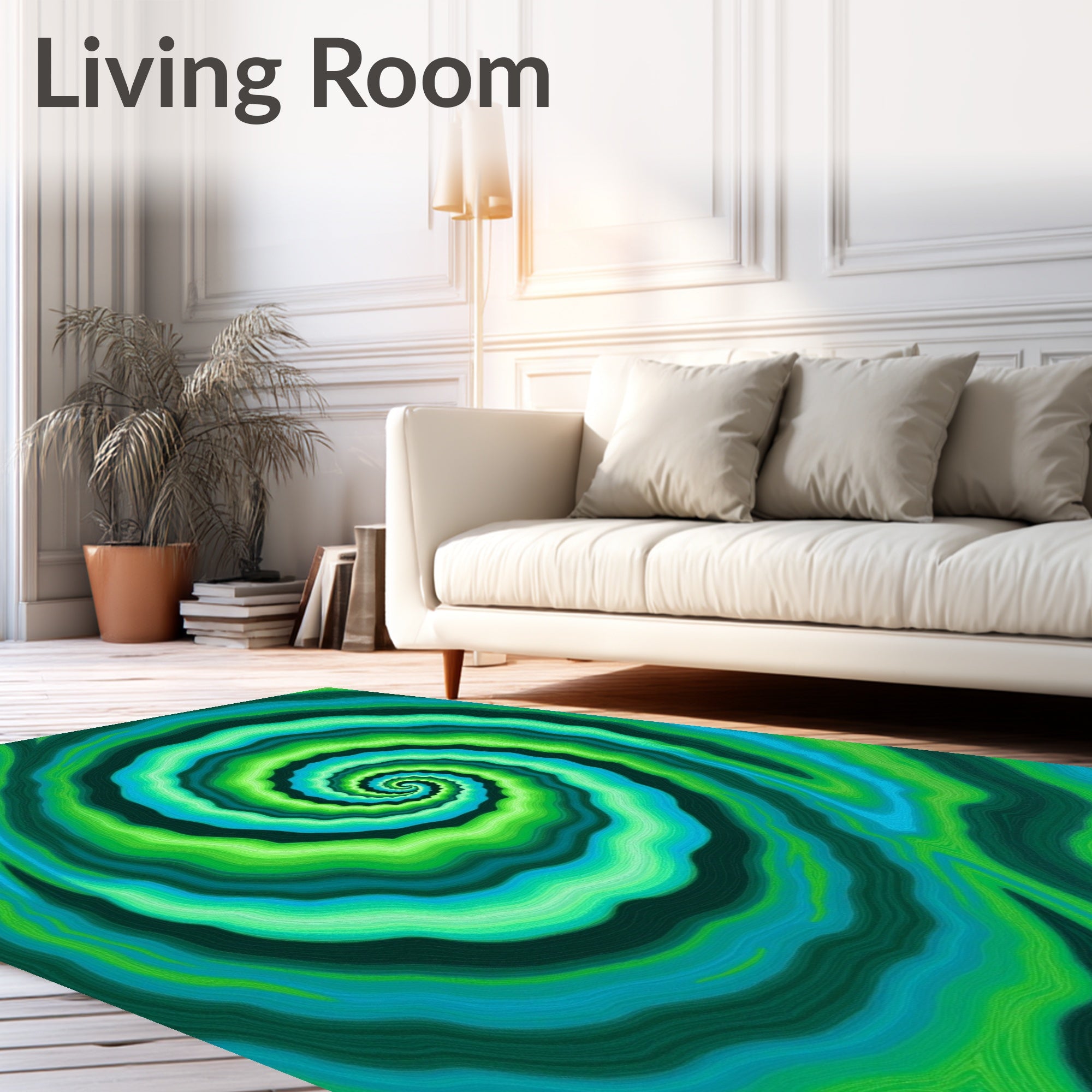 Swirling Green Blue Abstract Pattern Rug