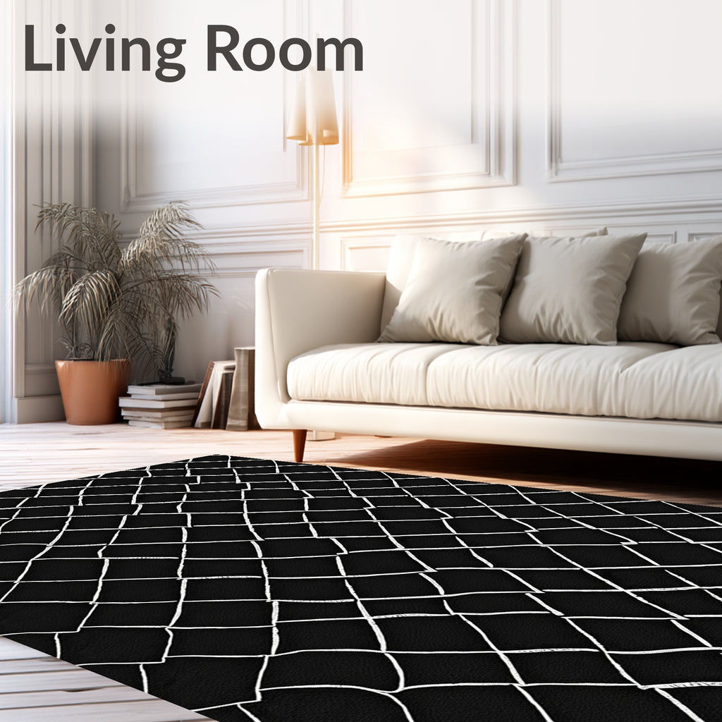 Black White Woven Net Pattern Rug