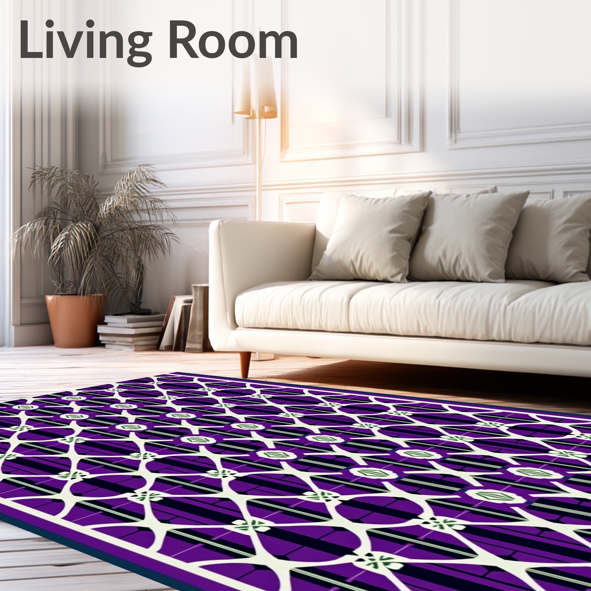 Geometric Lattice Pattern With Purple Accents Rug