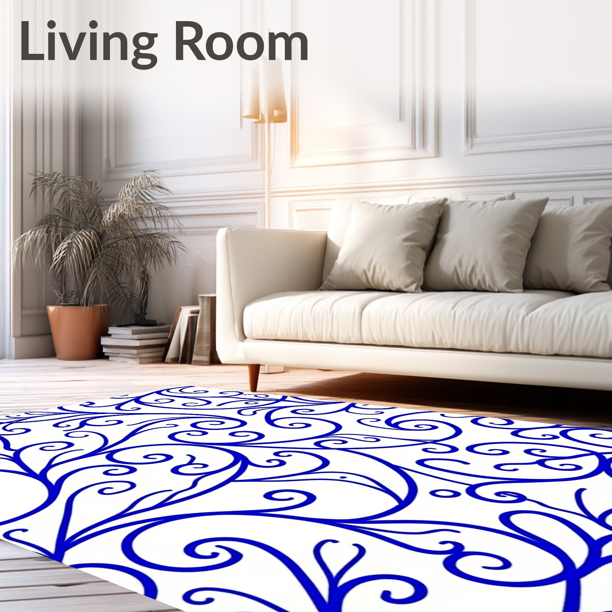 Ornate Blue Swirl Pattern Rug