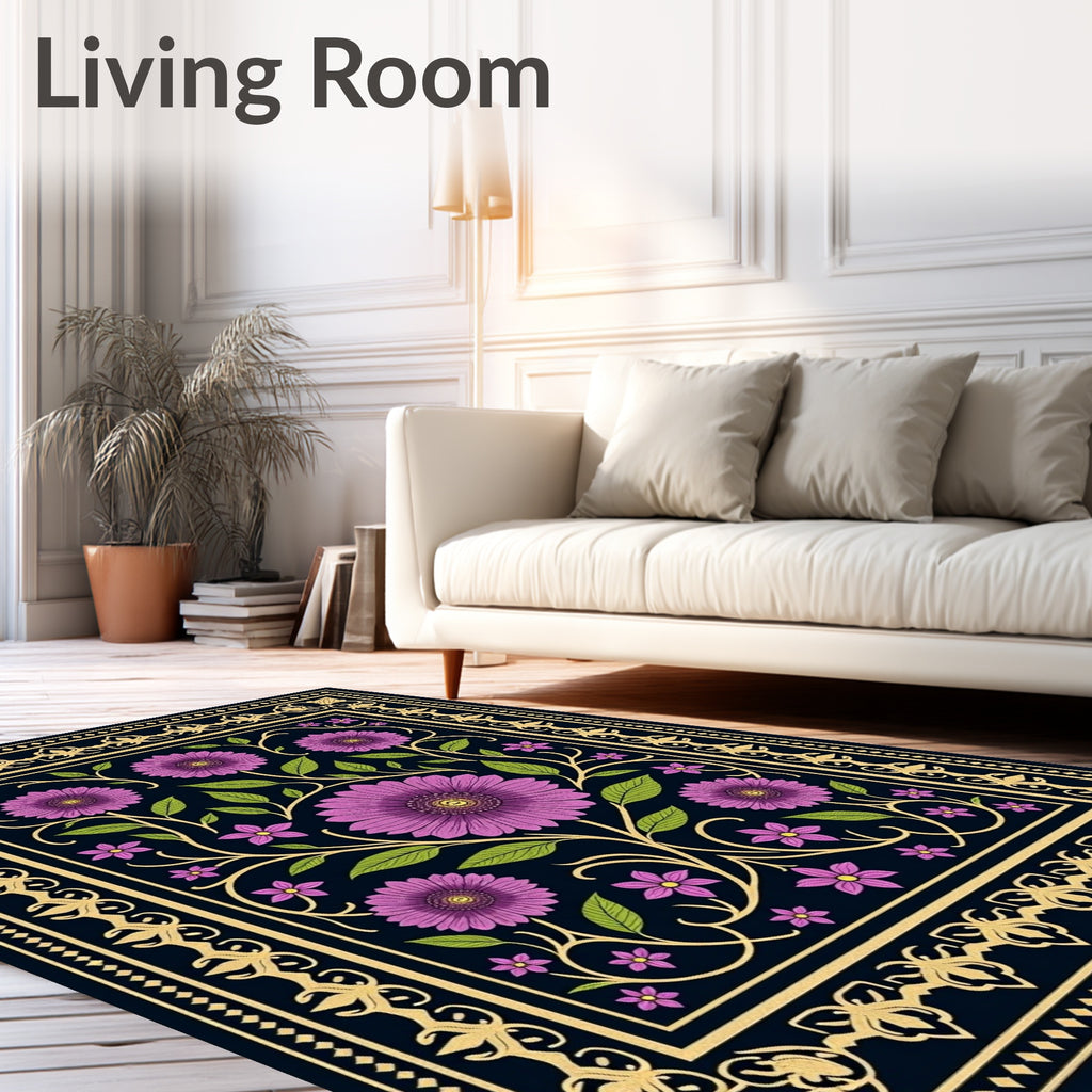 Vibrant Purple Daisy Floral Pattern Rug