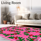 Pink Floral Holly Berry Garland Rug