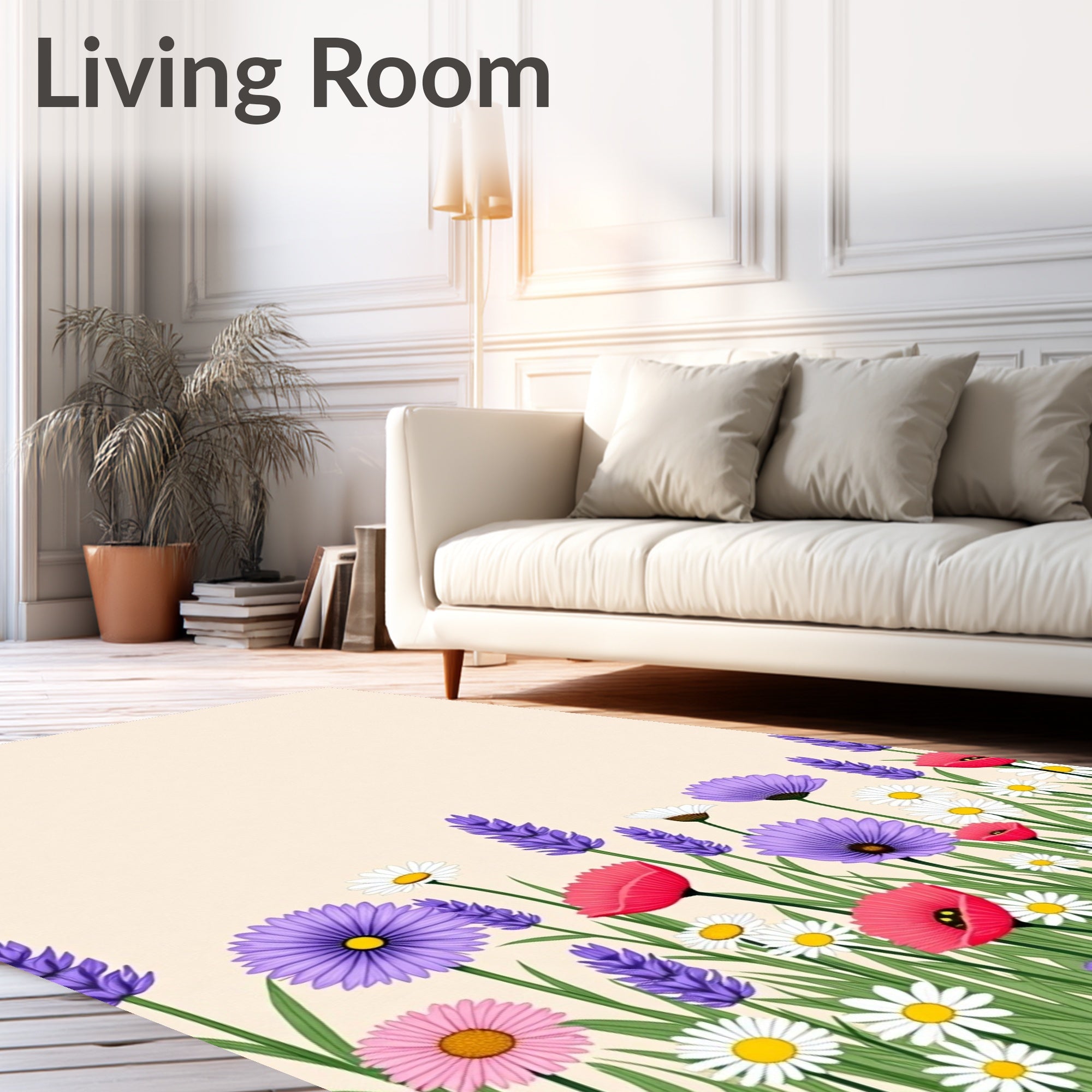 Whimsical Meadow Floral Garden Pattern Rug