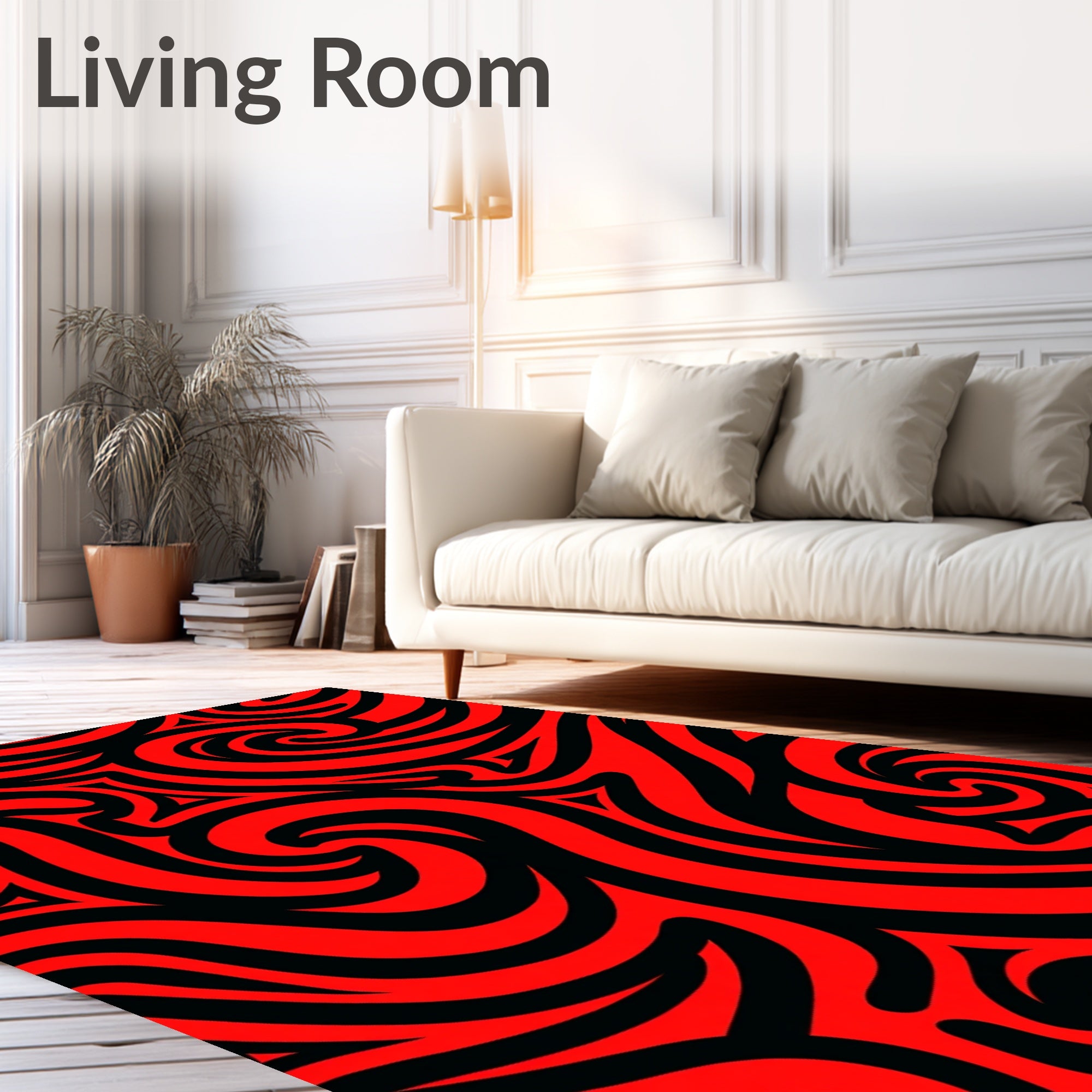Bold Red Black Swirl Pattern Rug