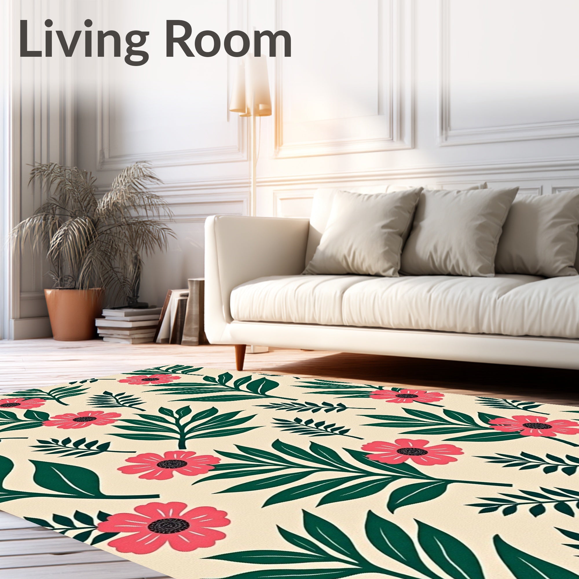 Tropical Floral Leaves Pattern Rug