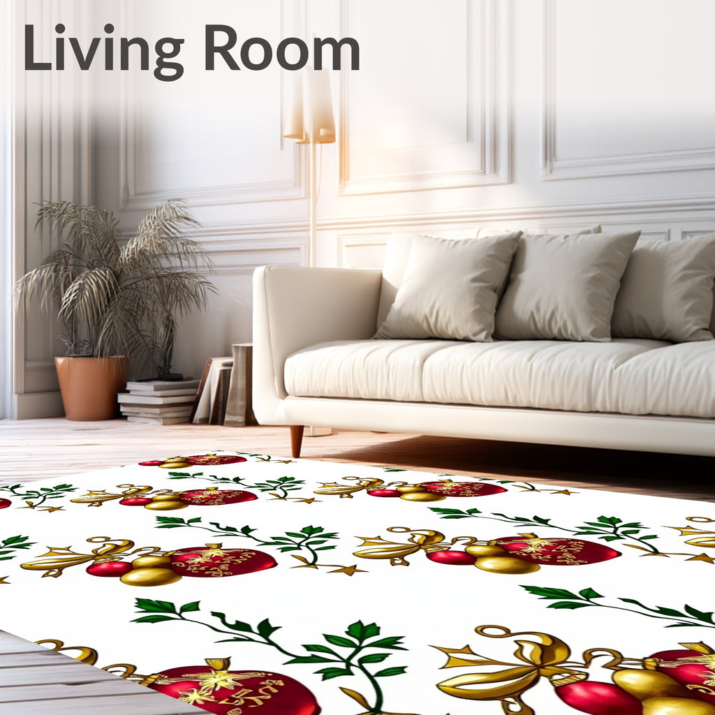 Red Gold Bauble Vine Ornament Rug