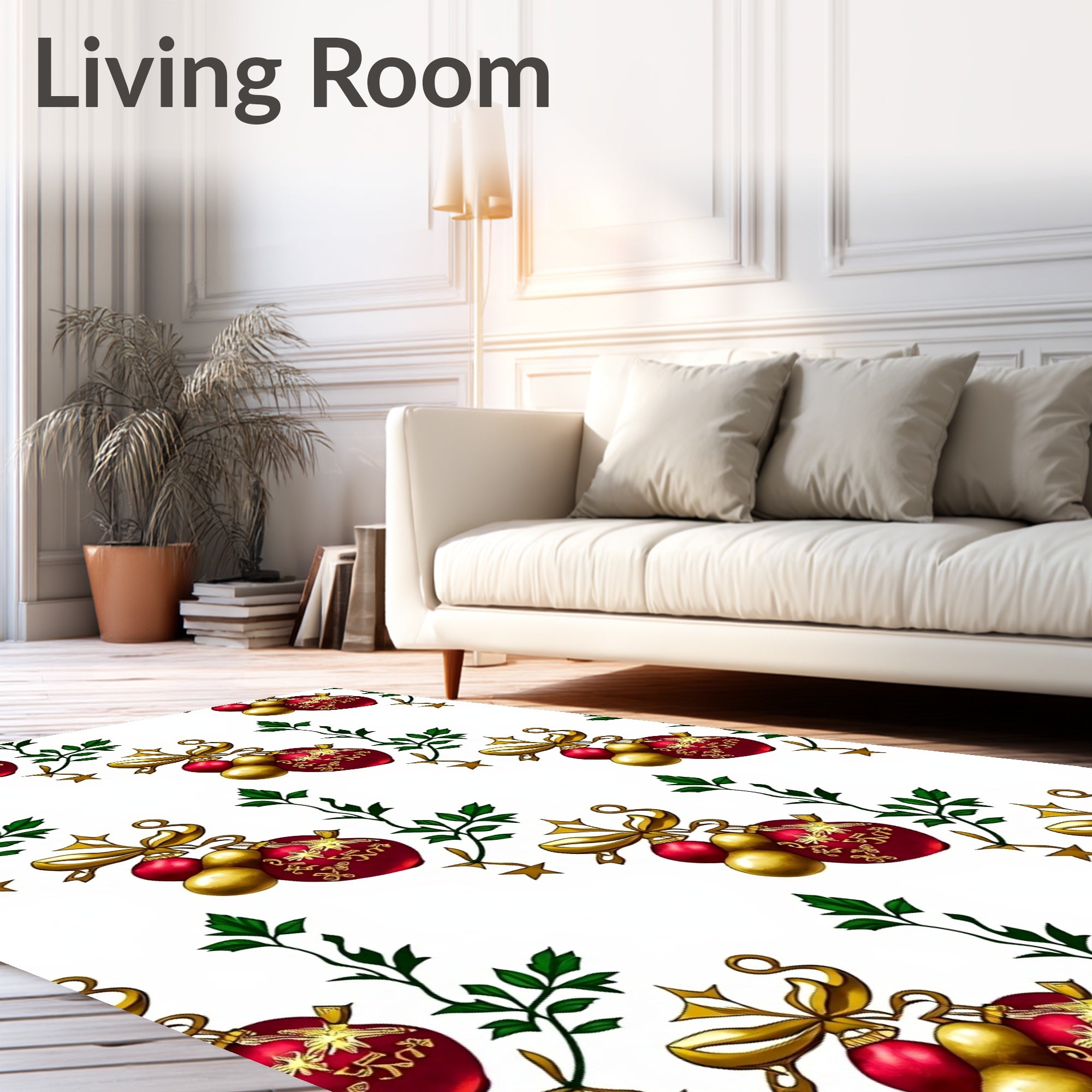 Red Gold Bauble Vine Ornament Rug