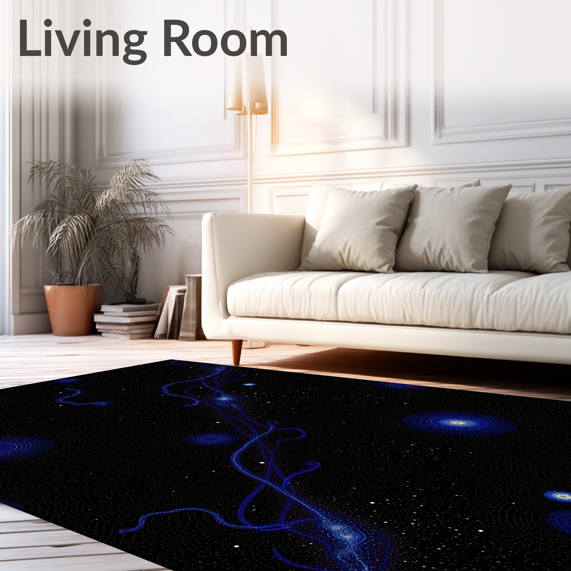 Cosmic Blue Swirl Starburst Pattern Rug