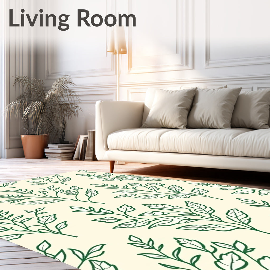 Simple Green Leaf Pattern Design Rug