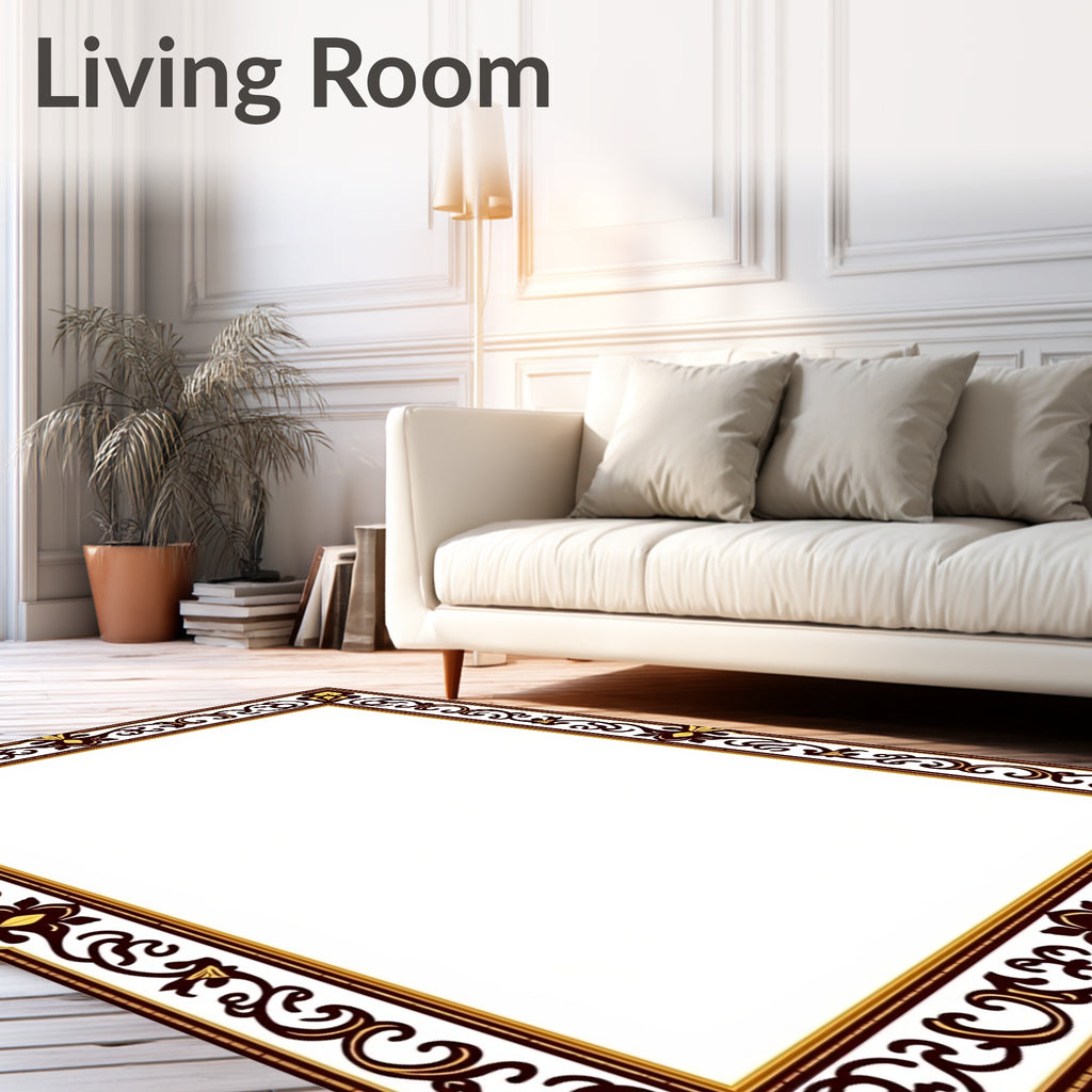 Rich Ornate Brown and Gold Border Rug