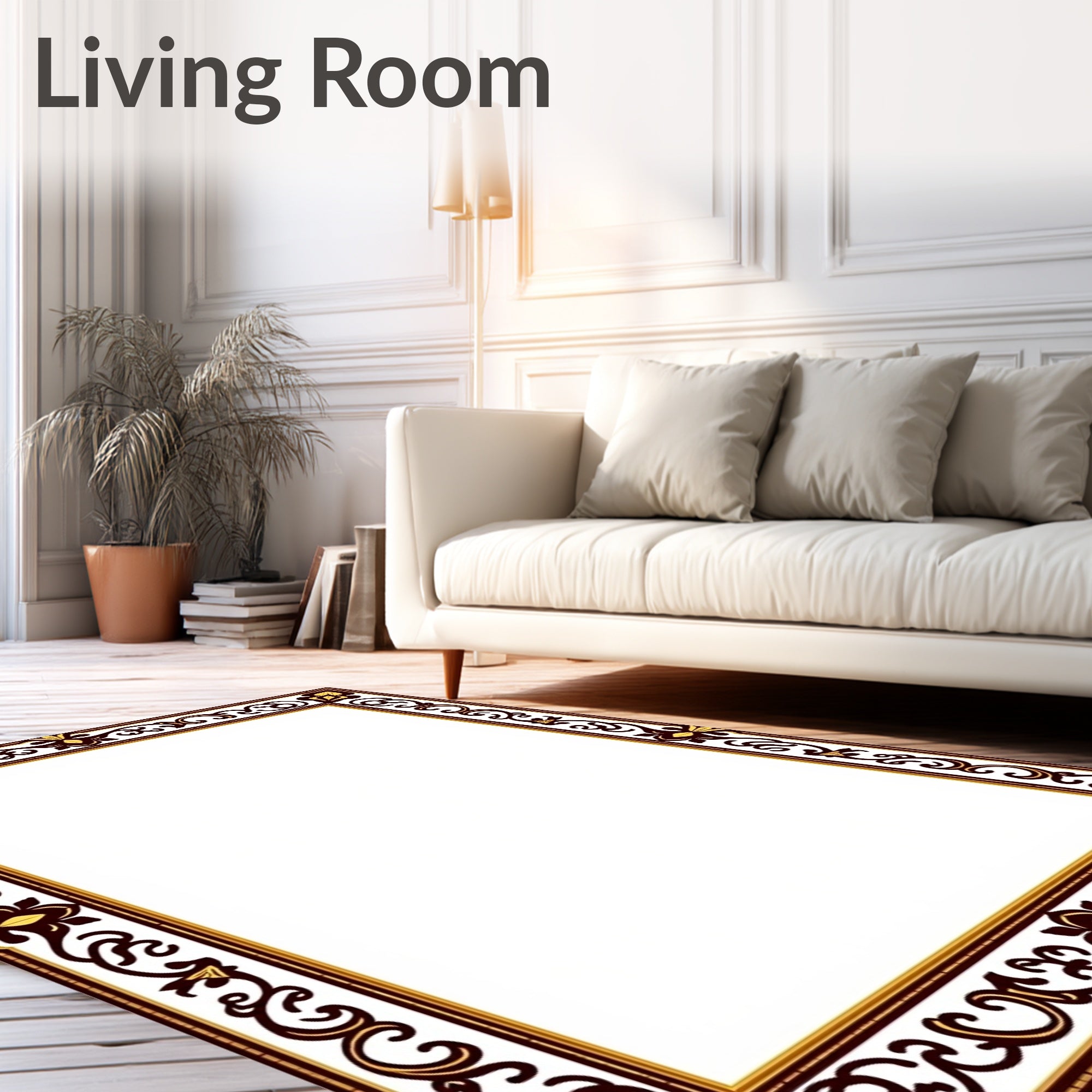 Rich Ornate Brown and Gold Border Rug
