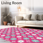 Fuchsia White Gray Floral Tiling Rug