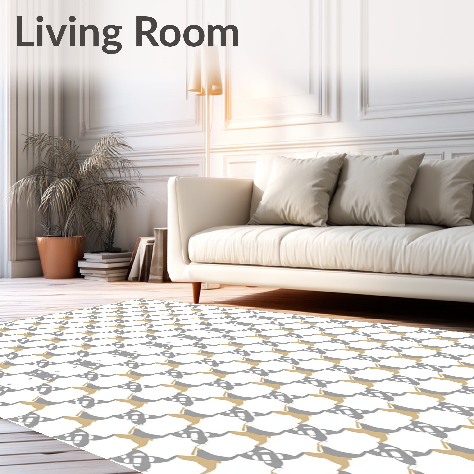 Neutral Tan Gray Interlocking Pattern Rug