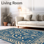 Antique Floral Patterned Blue Rug