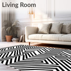 Bold Black And White Geometric Maze Rug