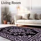 Ornate Black And Pink Floral Pattern Rug