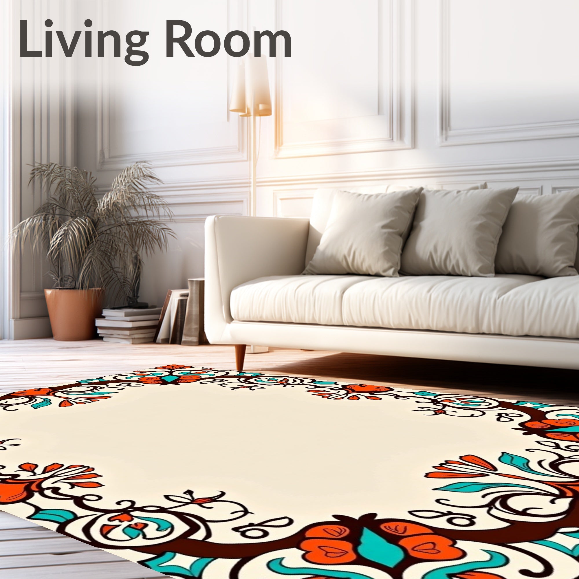 Elegant Ornate Floral Border Rug