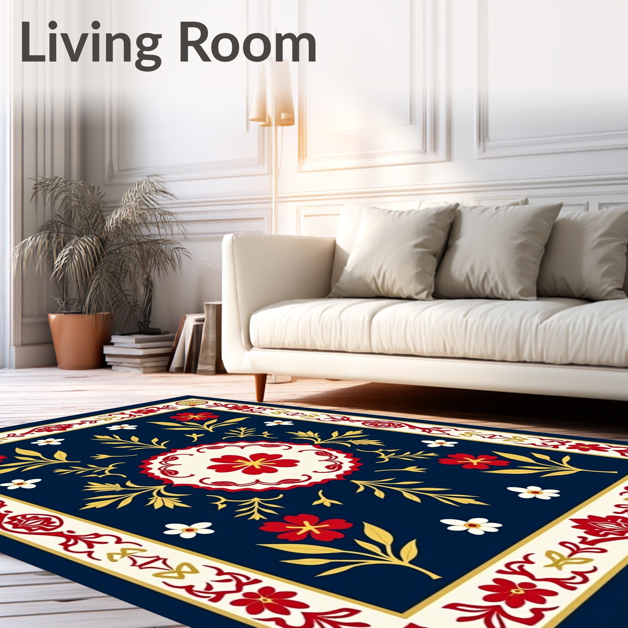 Folk Floral Medallion Navy Rug