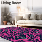 Elegant Pink Floral Swirl Design Rug