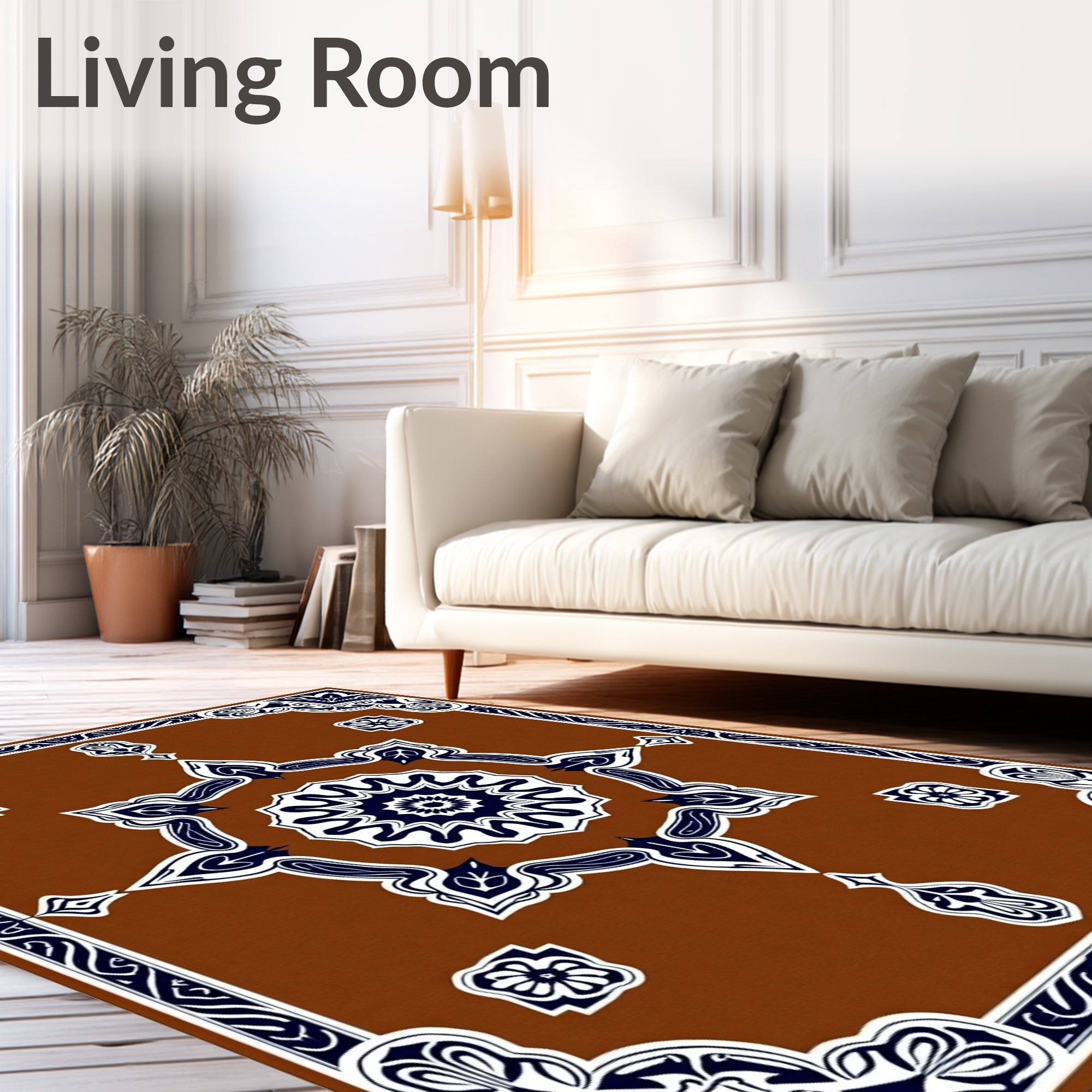 Intricate Starburst Brown Blue Ornament Dye Design Rug