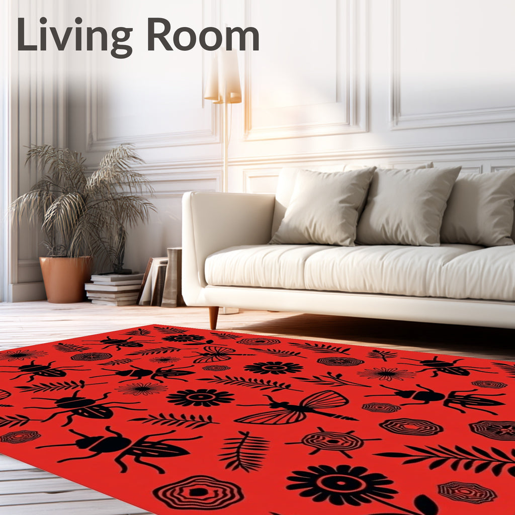 Whimsical Insects Botanical Pattern Rug