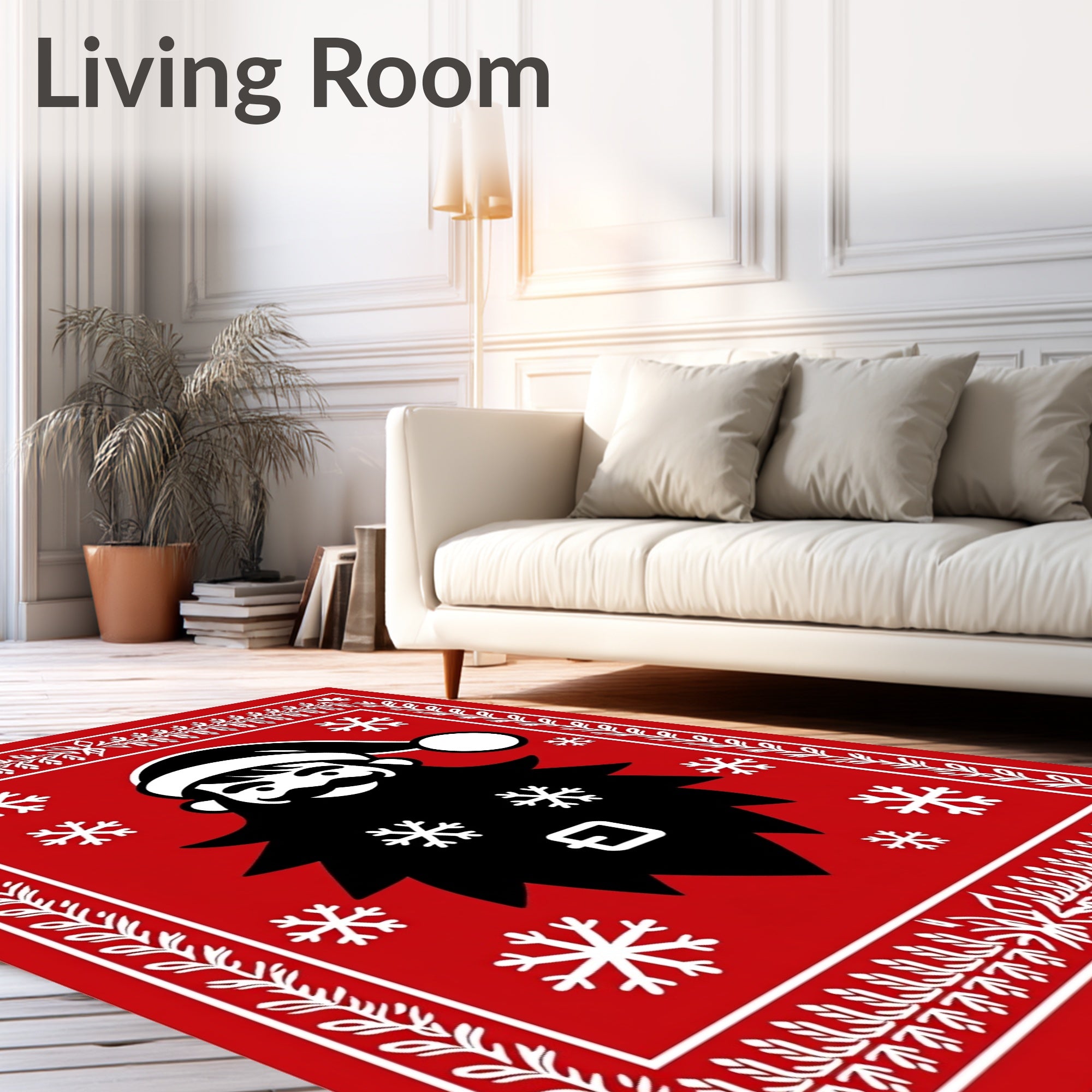 Christmas Santa Red Snowflake Border Rug