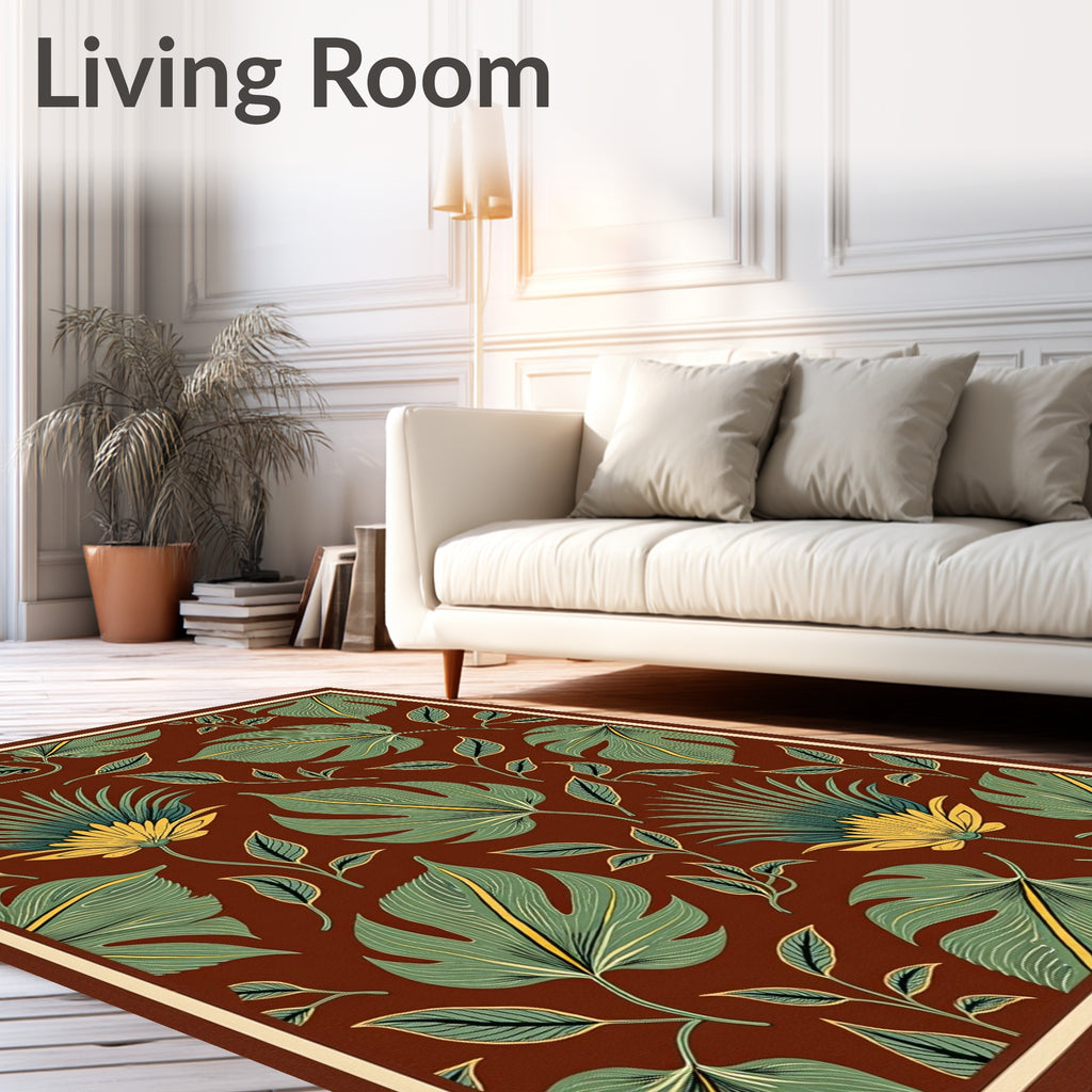 Green Leafy Floral Pattern With Yellow Accents Rug