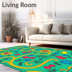 Whimsical Yellow Swirl Botanical Medley Rug