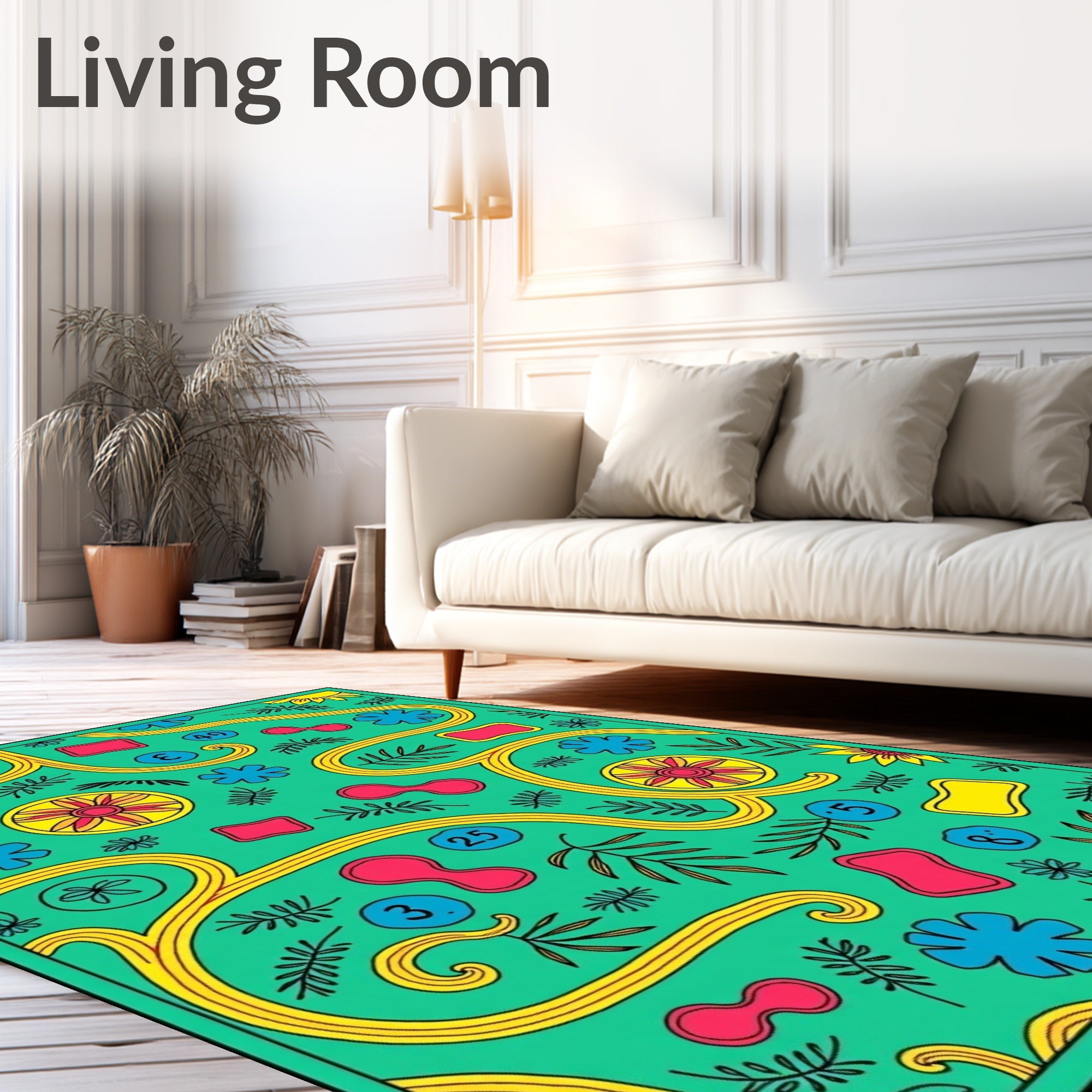 Whimsical Yellow Swirl Botanical Medley Rug