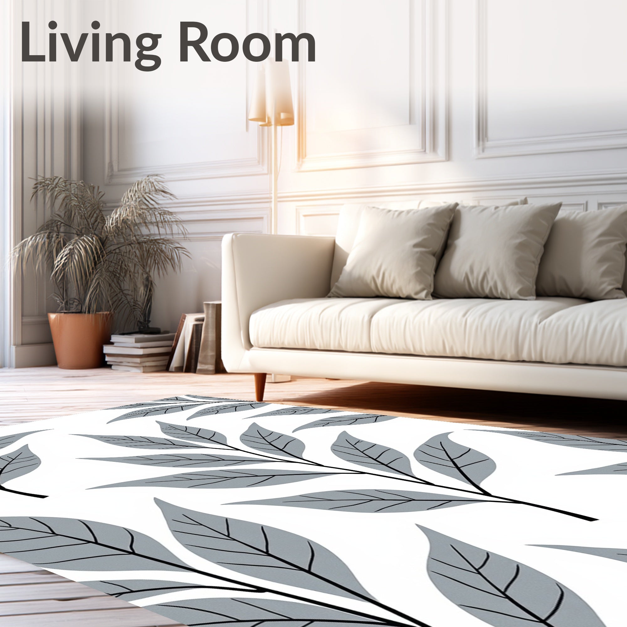 Modern Gray Leaf Pattern Rug