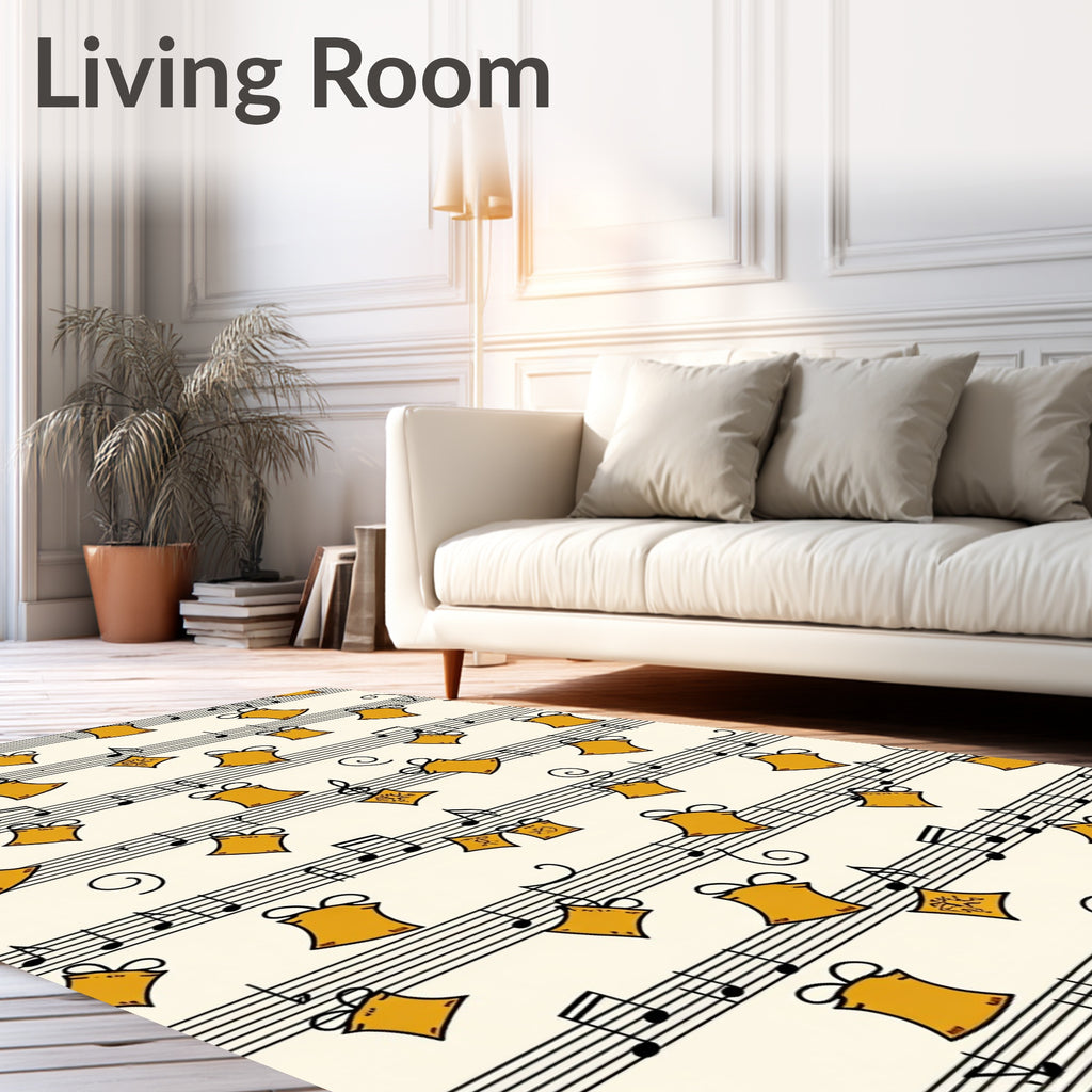 Golden Bells Musical Notes Background Rug